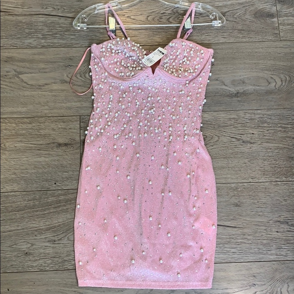 Pink Bedazzled Dress with Pearls & Rhinestones